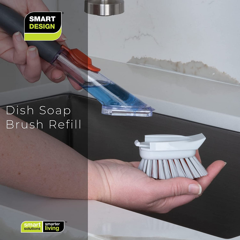 Replacement Brush Head with Built-In Scraper for Soap Dispensing Dish Wand