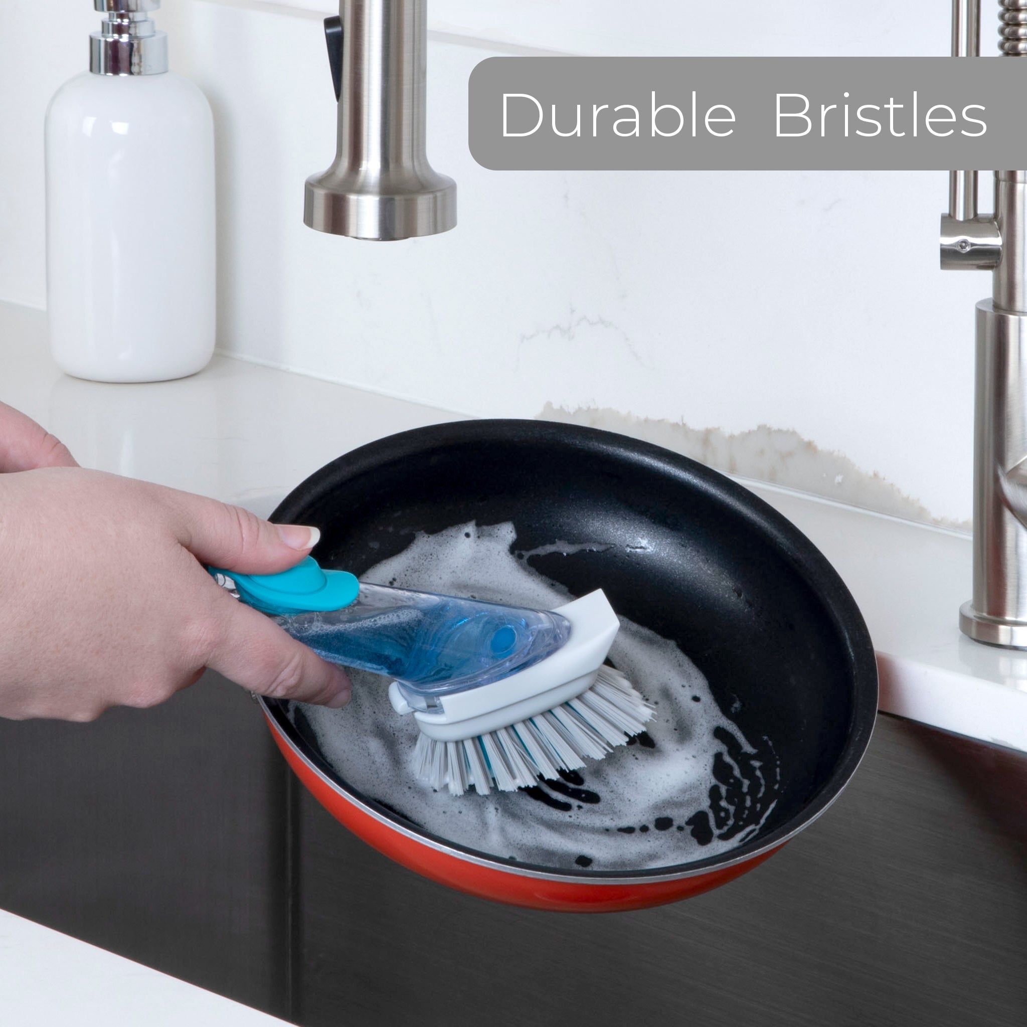 Replacement Brush Head with Built-In Scraper for Soap Dispensing Dish Wand