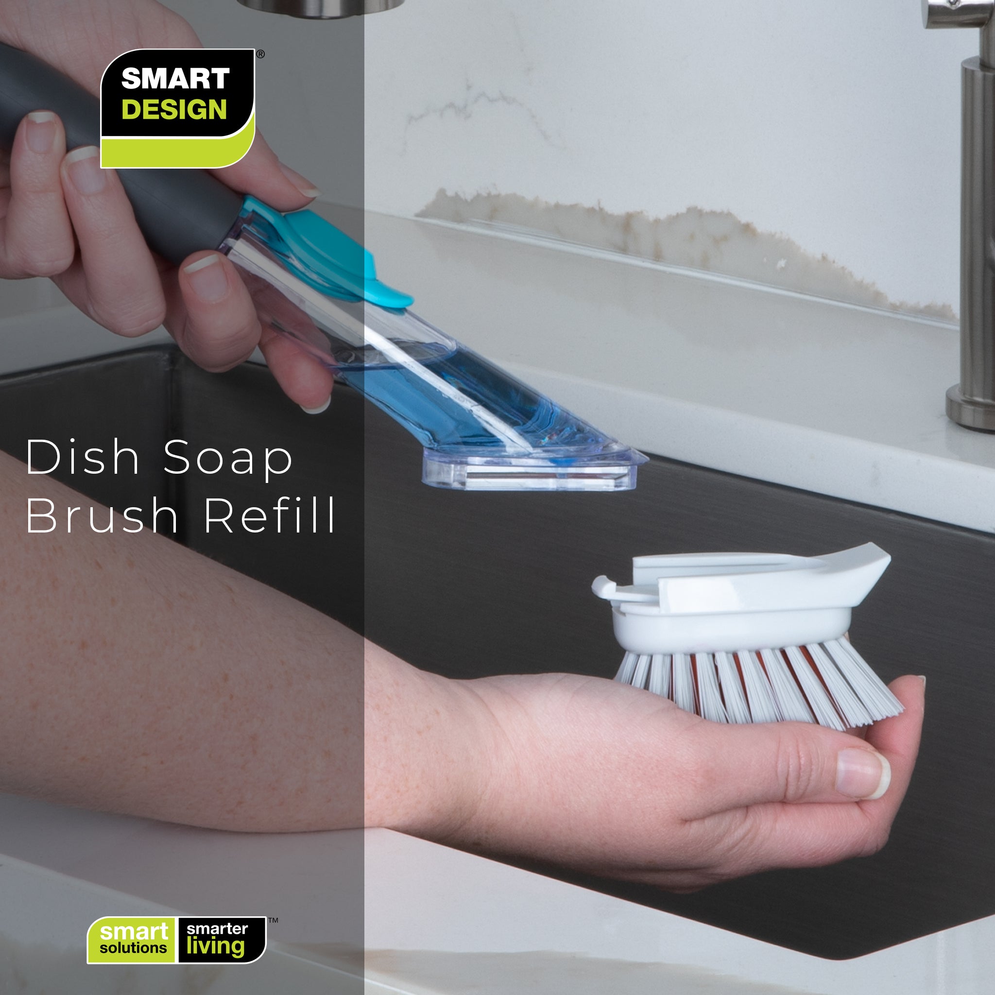 Replacement Brush Head with Built-In Scraper for Soap Dispensing Dish Wand