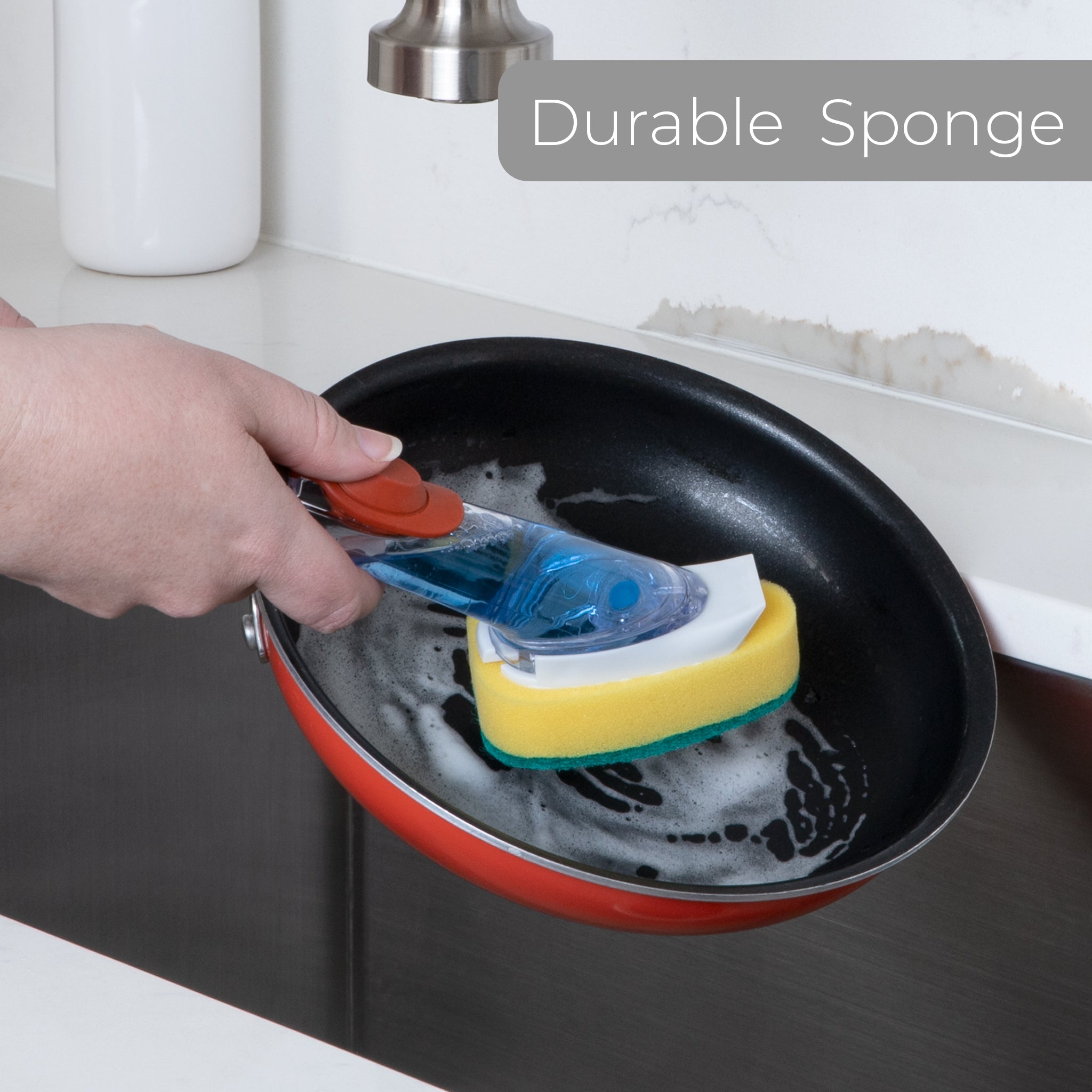 Replacement Non-Scratch Sponge Head with Built-In Scraper for Soap Dispensing Dish Sponge- Set of 2