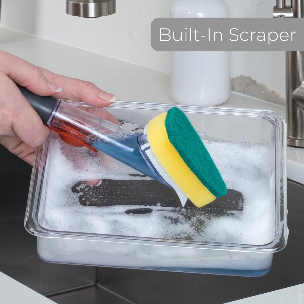 Replacement Non-Scratch Sponge Head with Built-In Scraper for Soap Dispensing Dish Sponge- Set of 2