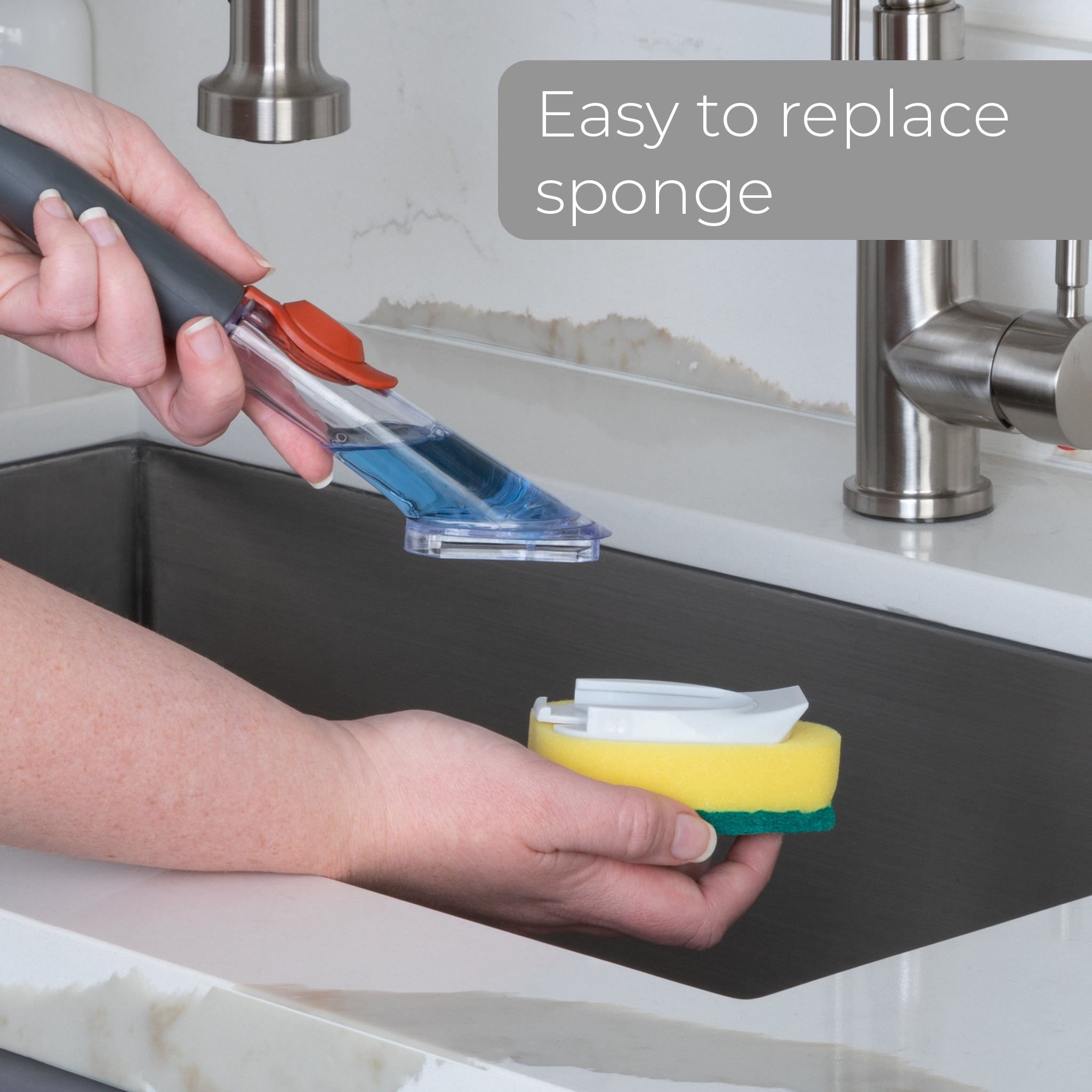 Replacement Non-Scratch Sponge Head with Built-In Scraper for Soap Dispensing Dish Sponge- Set of 2