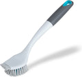 Scrub Brush w/ Scrubber Bristle Tip - Non-Slip Handle - Long Lasting Bristles - Odor Resistant - Dishwasher Safe - Cleaning, Pots, Pans, Dishes & Kitchen Sink [Gray & Teal]