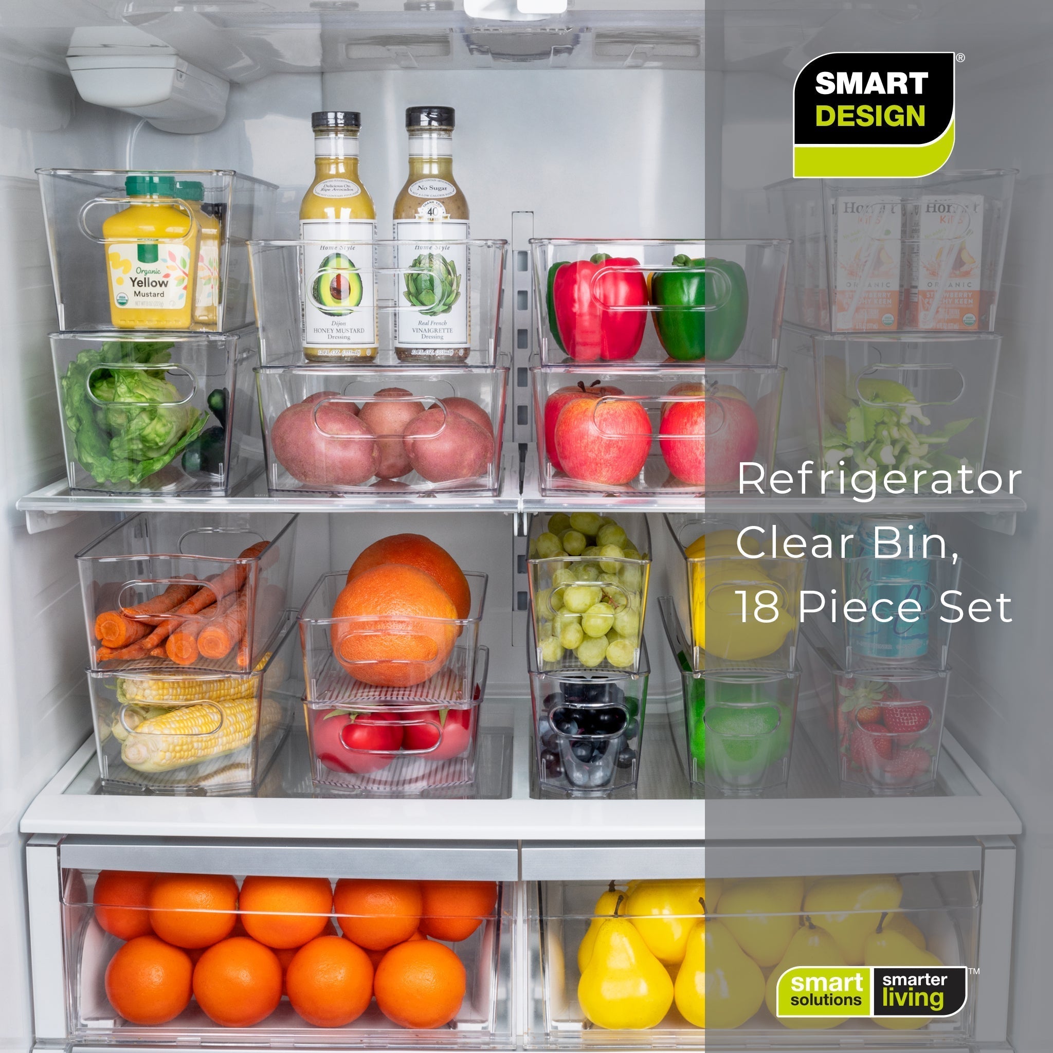 Set of 18 Clear Refrigerator & Freezer Organization Bins