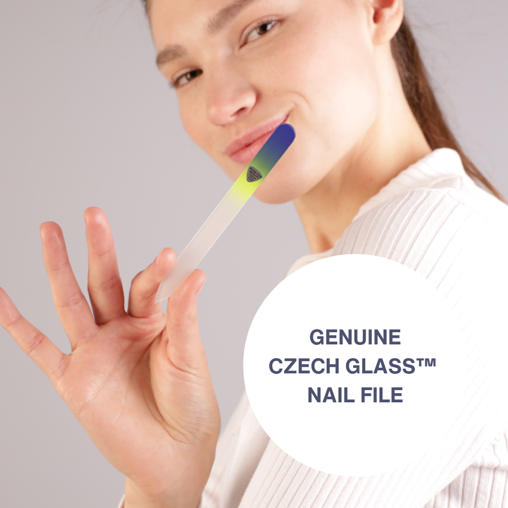 Single Czech Glass Nail File in Cobalt/Neon with Hard Case