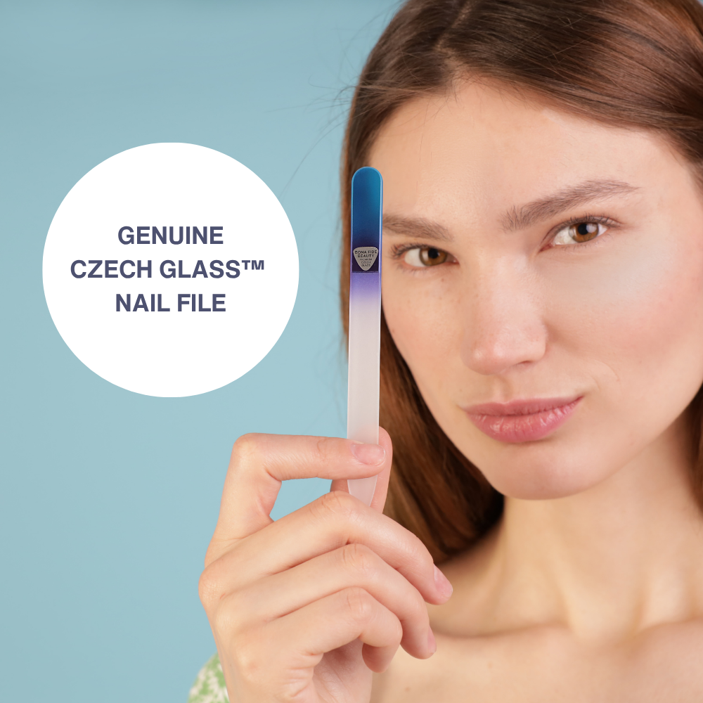 Single Czech Glass Nail File in Blue with Hard Case