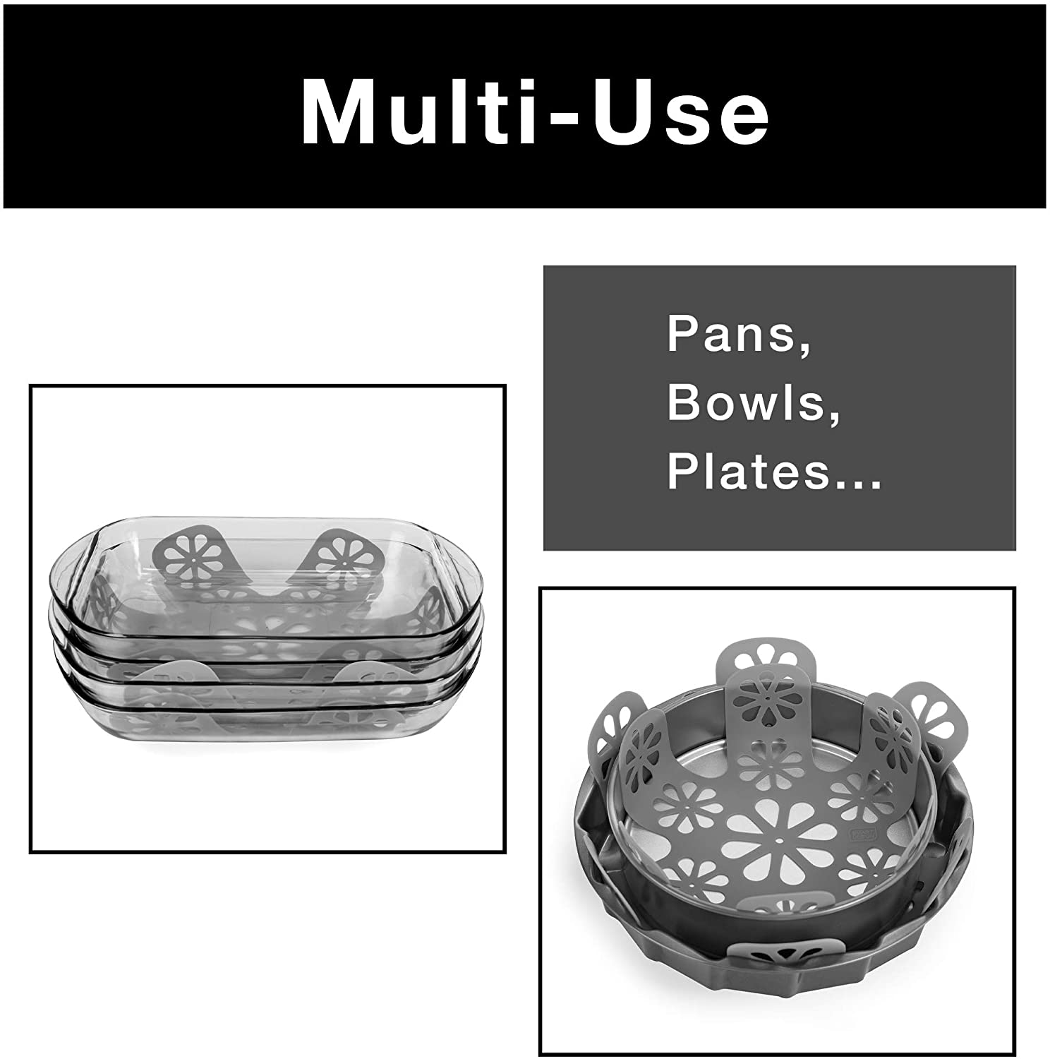 Silicone Pan and Plate Protector Trivet - Set of 2 Pads and Protects Against Scratches and Cracks - 13.75 x 13.75 Inch - Gray