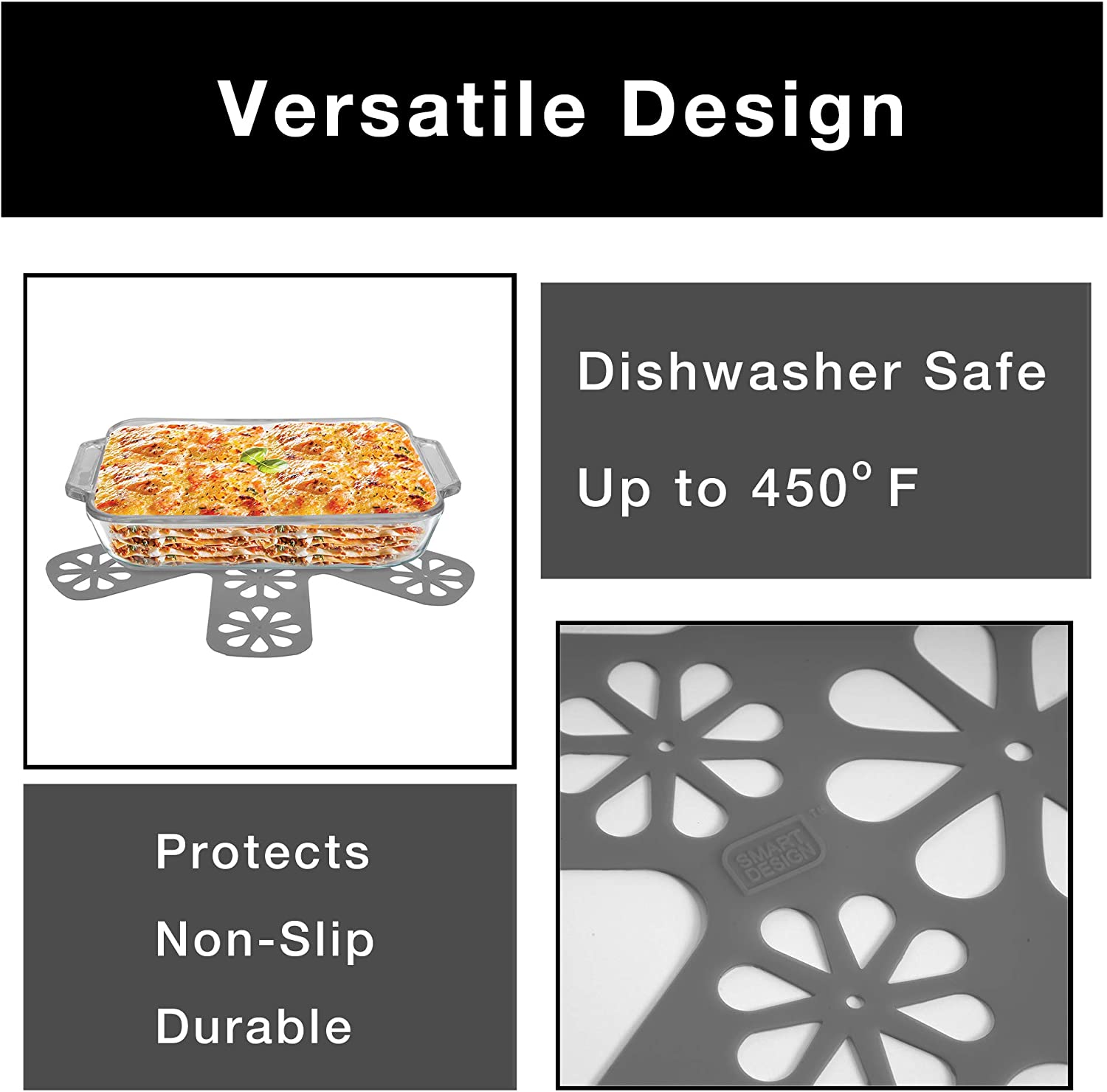 Silicone Pan and Plate Protector Trivet - Set of 2 Pads and Protects Against Scratches and Cracks - 13.75 x 13.75 Inch - Gray