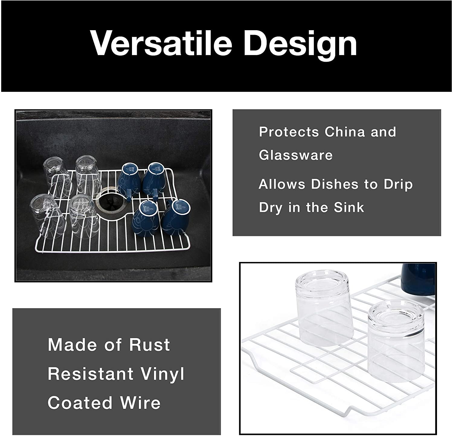 Sink Protector - Large - Steel Wire Frame - Rust Resistant Finish - Protects Sinks from Damages and Scratches - 18.13 x 12.5 Inch - White