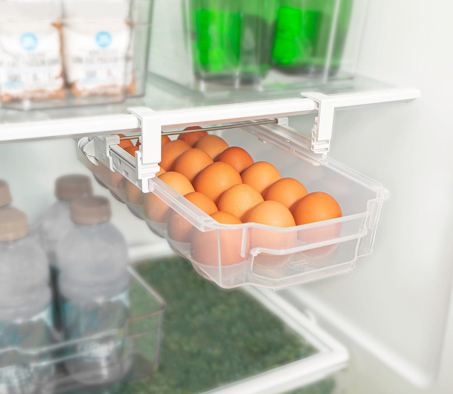 Sliding Egg Drawer with Extendable Rails - Holds 18 Eggs