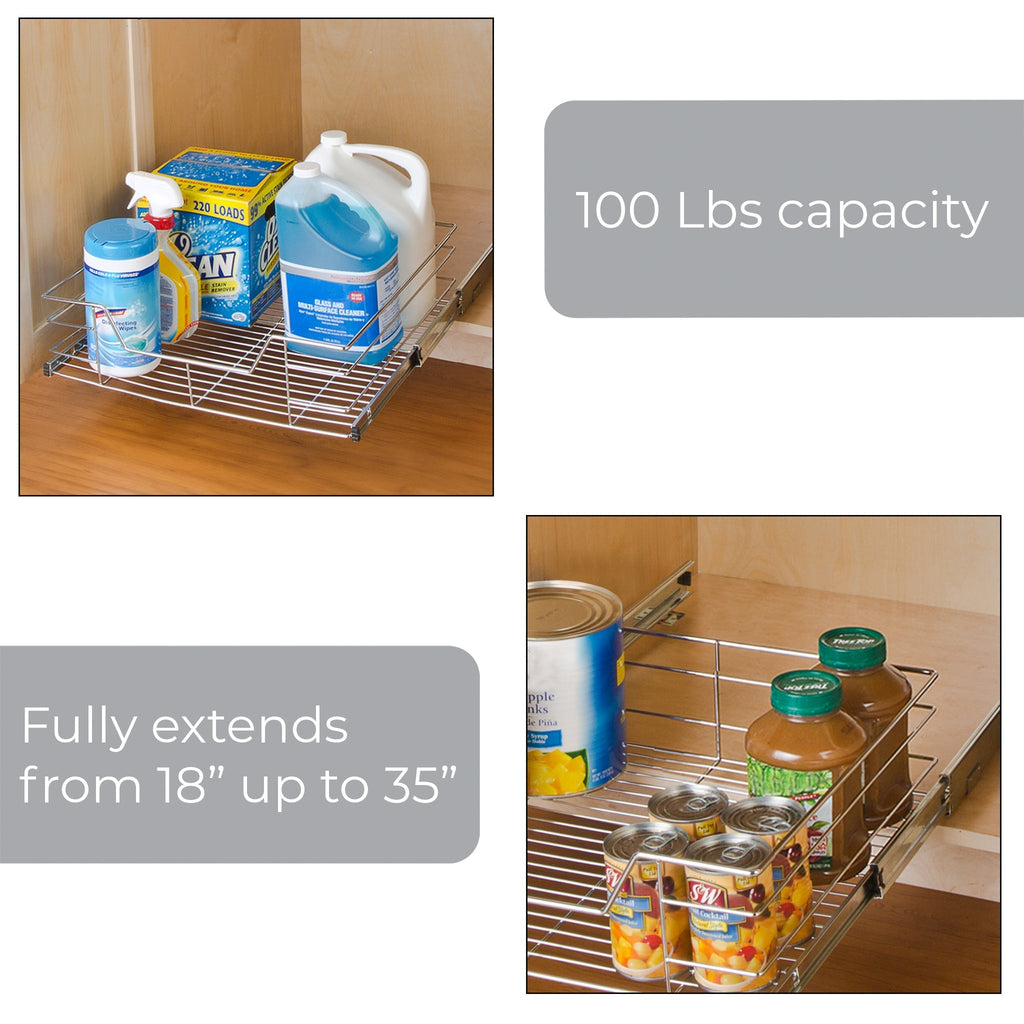 Sliding Pull Out Metal Cabinet Shelf - Multiple Sizes