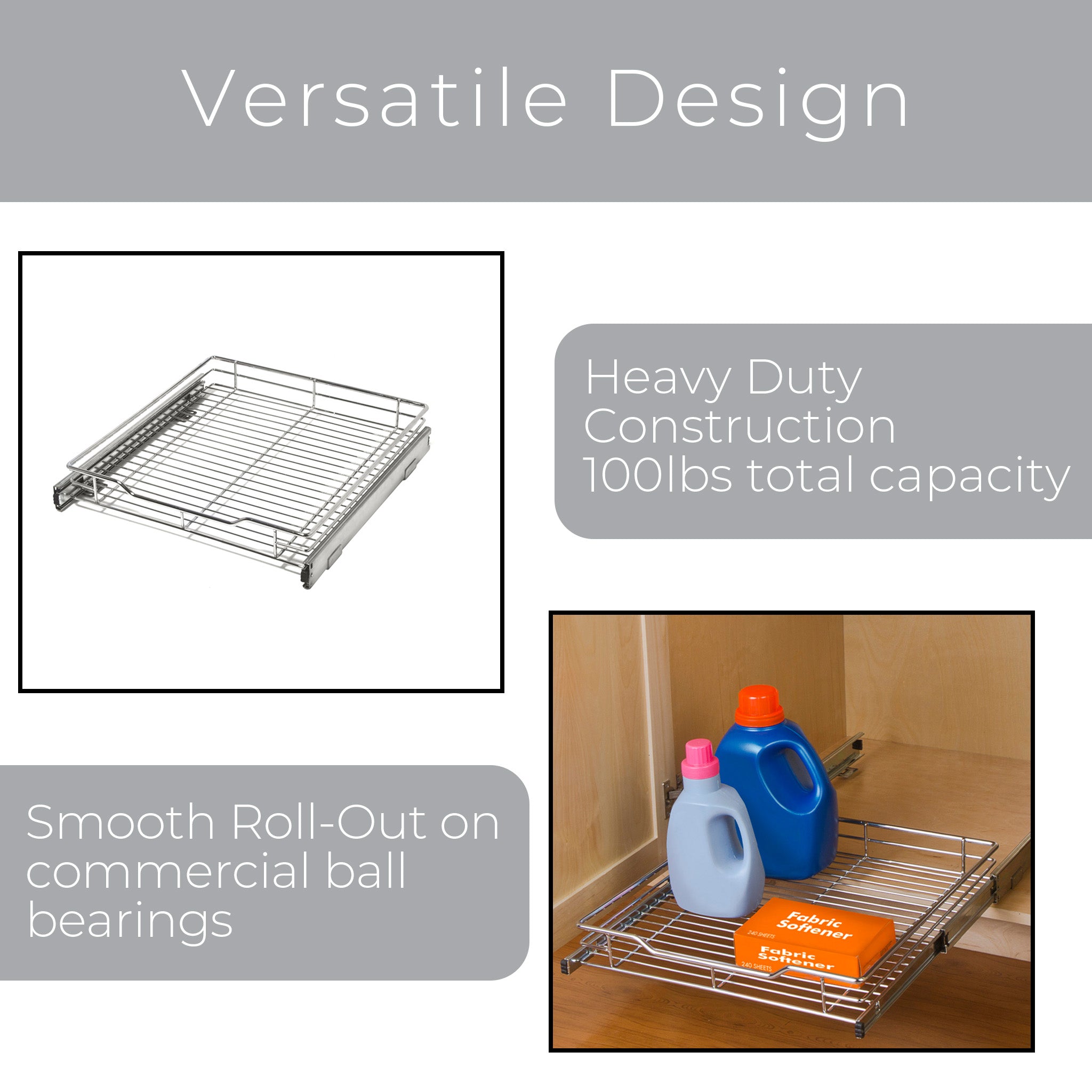 Sliding Pull Out Metal Cabinet Shelf - Multiple Sizes
