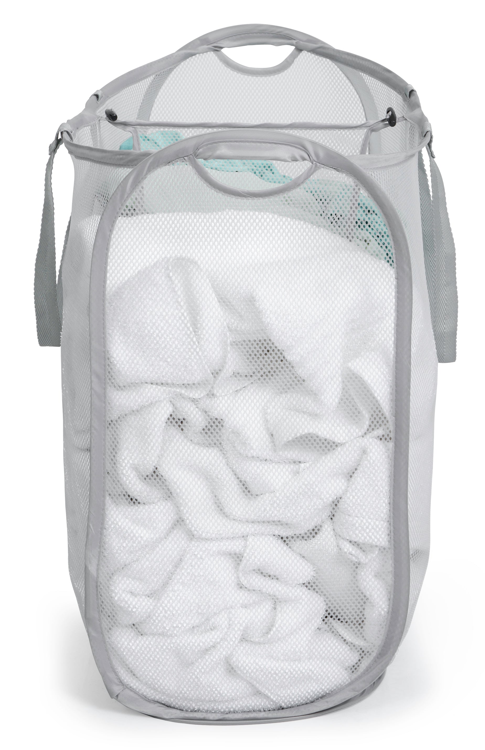 Slim Pop-Up Laundry Hamper with Center Divider & Portable Handles