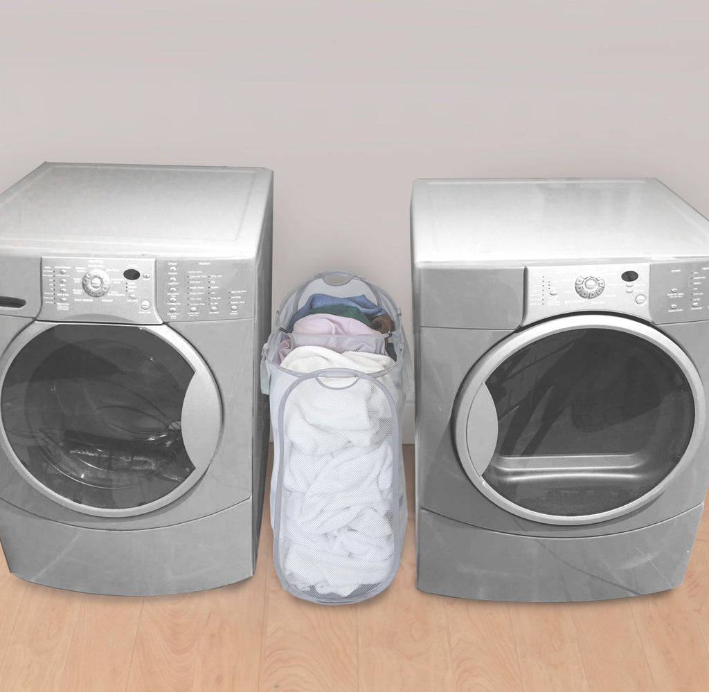 Slim Pop-Up Laundry Hamper with Center Divider & Portable Handles