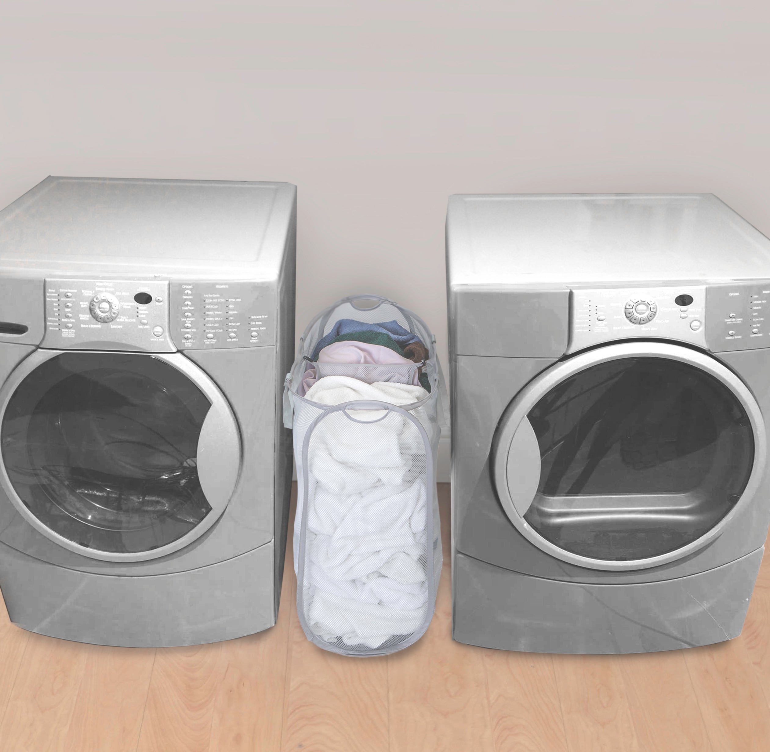 Slim Pop-Up Laundry Hamper with Center Divider & Portable Handles