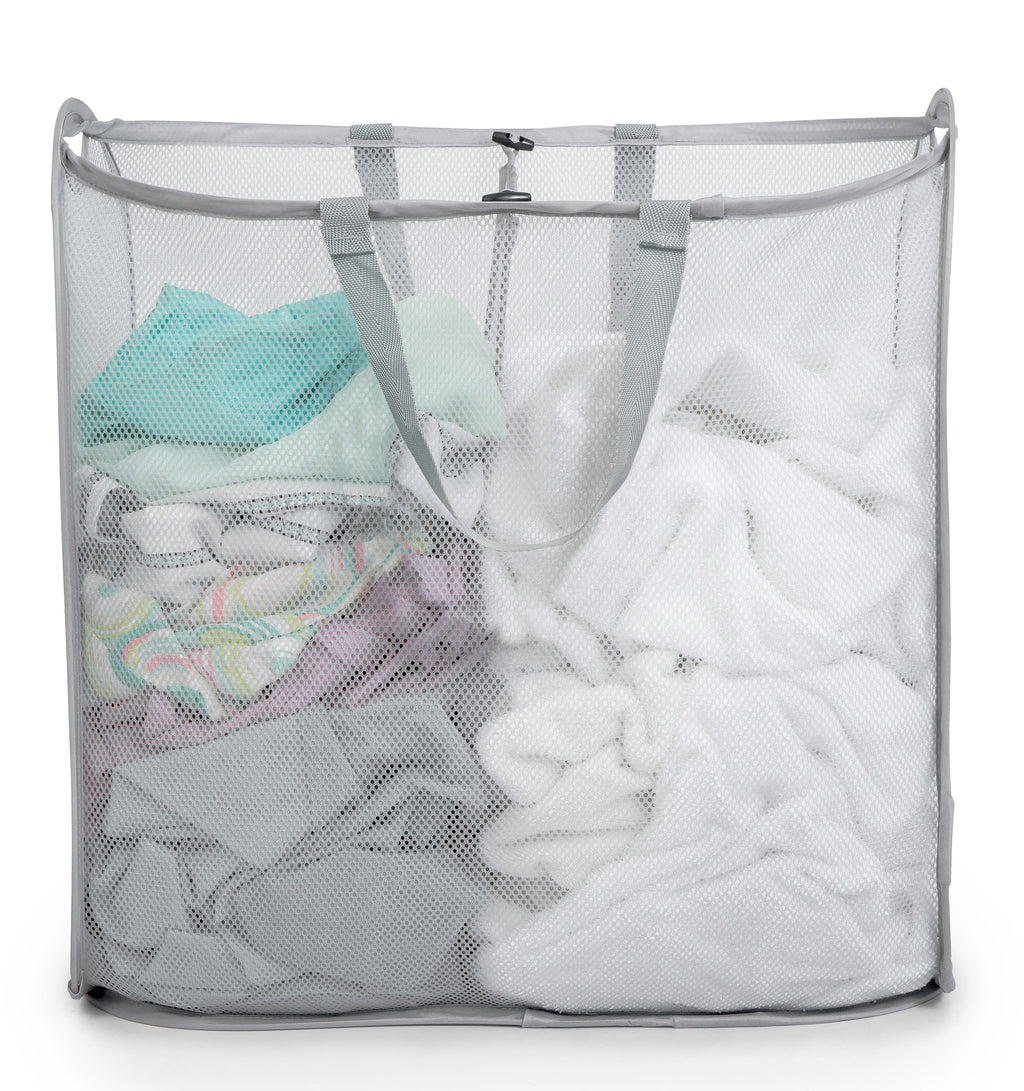 Slim Pop-Up Laundry Hamper with Center Divider & Portable Handles