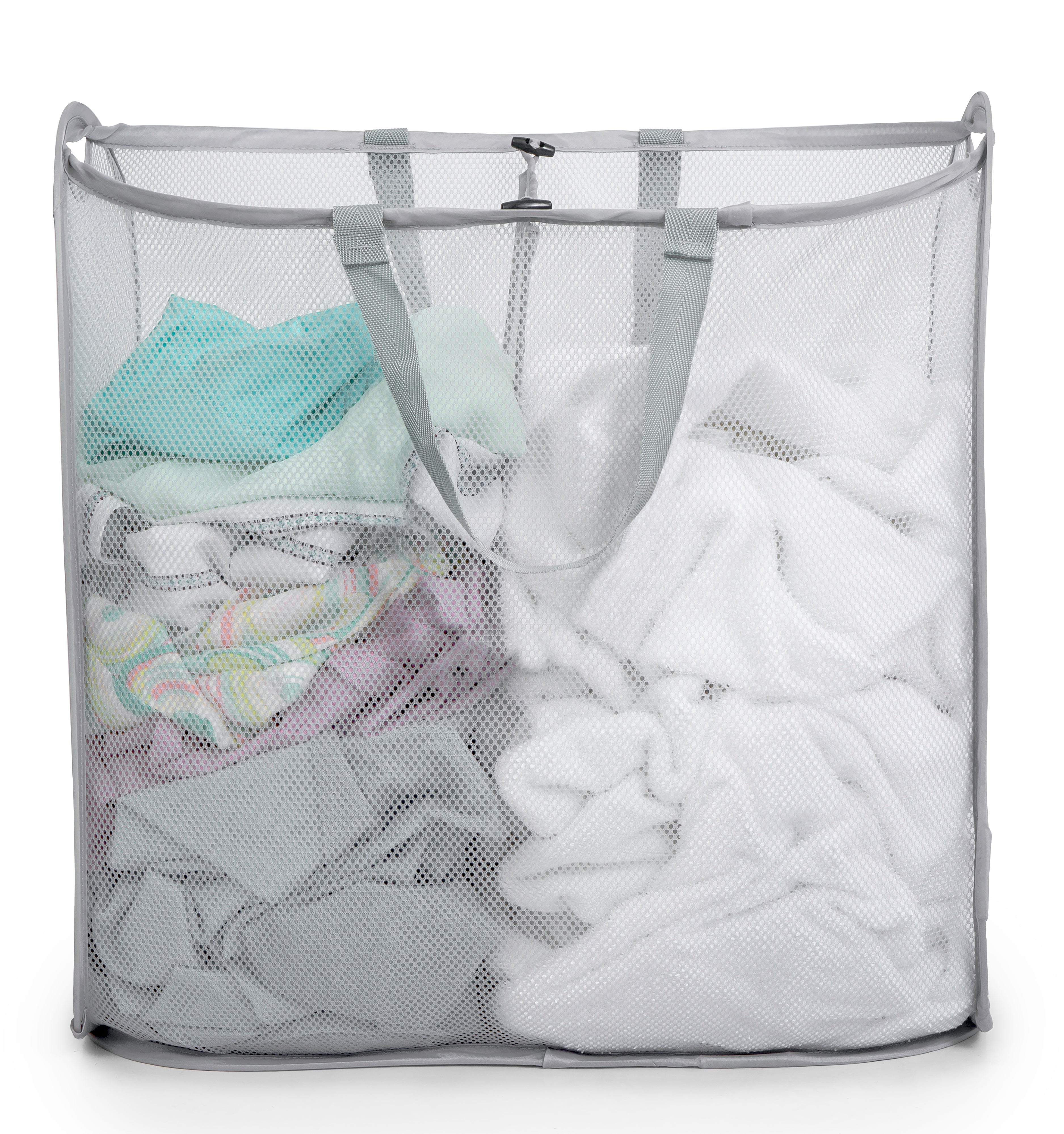 Slim Pop-Up Laundry Hamper with Center Divider & Portable Handles