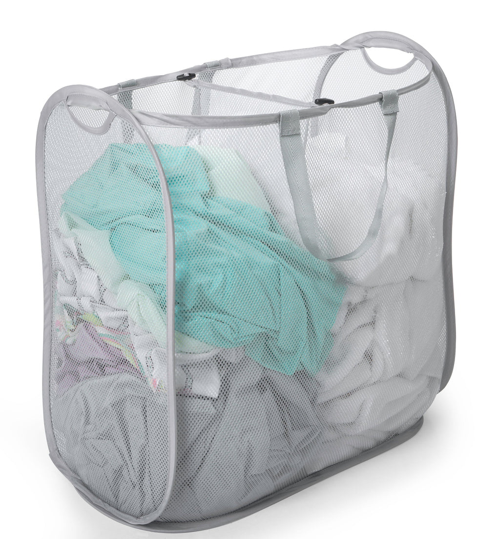 Slim Pop-Up Laundry Hamper with Center Divider & Portable Handles