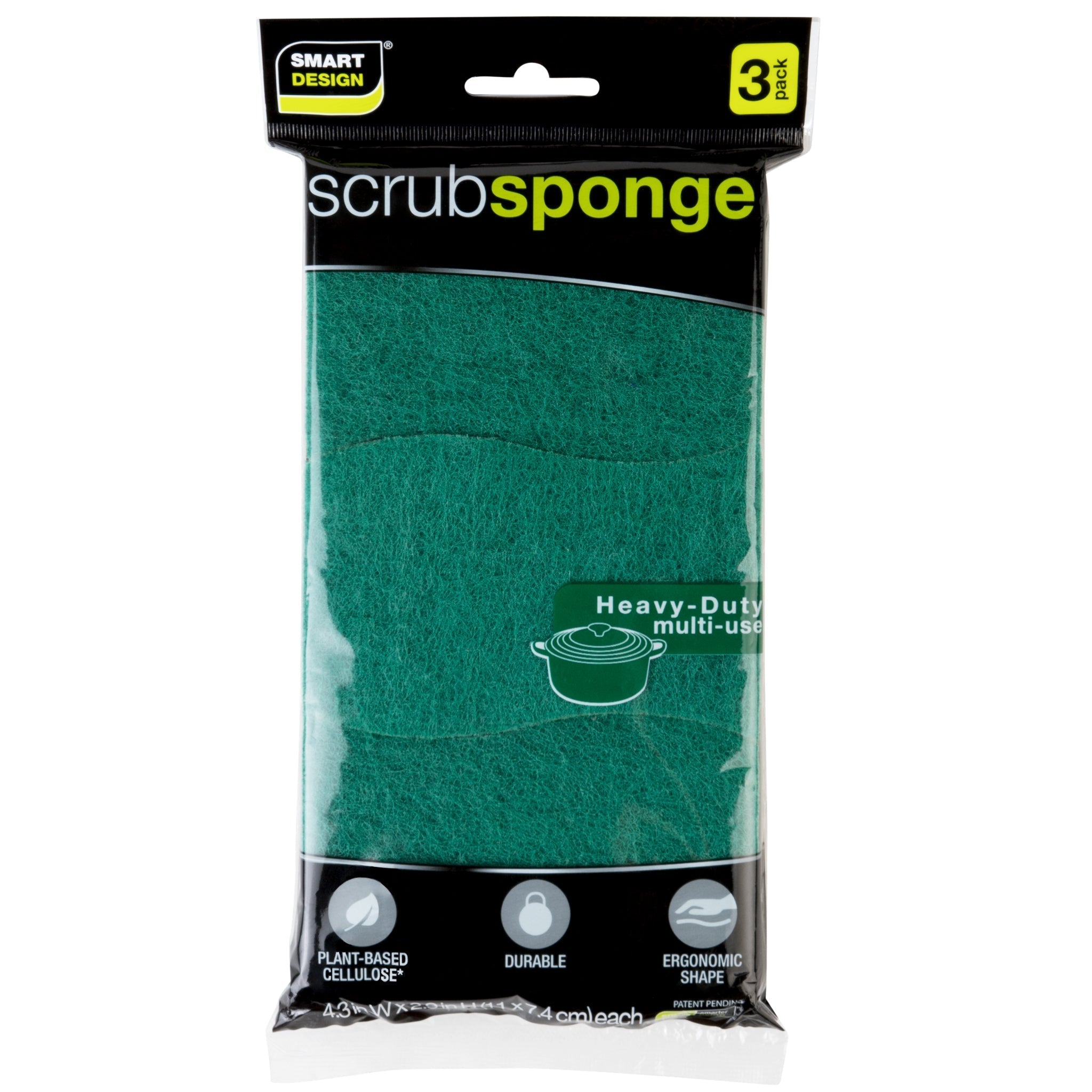Smart Design Heavy Duty Cellulose Smart Scrub Sponge - Ultra Absorbent - Ergonomic Shape - Cleaning, Dishes, & Hard Stains - Green