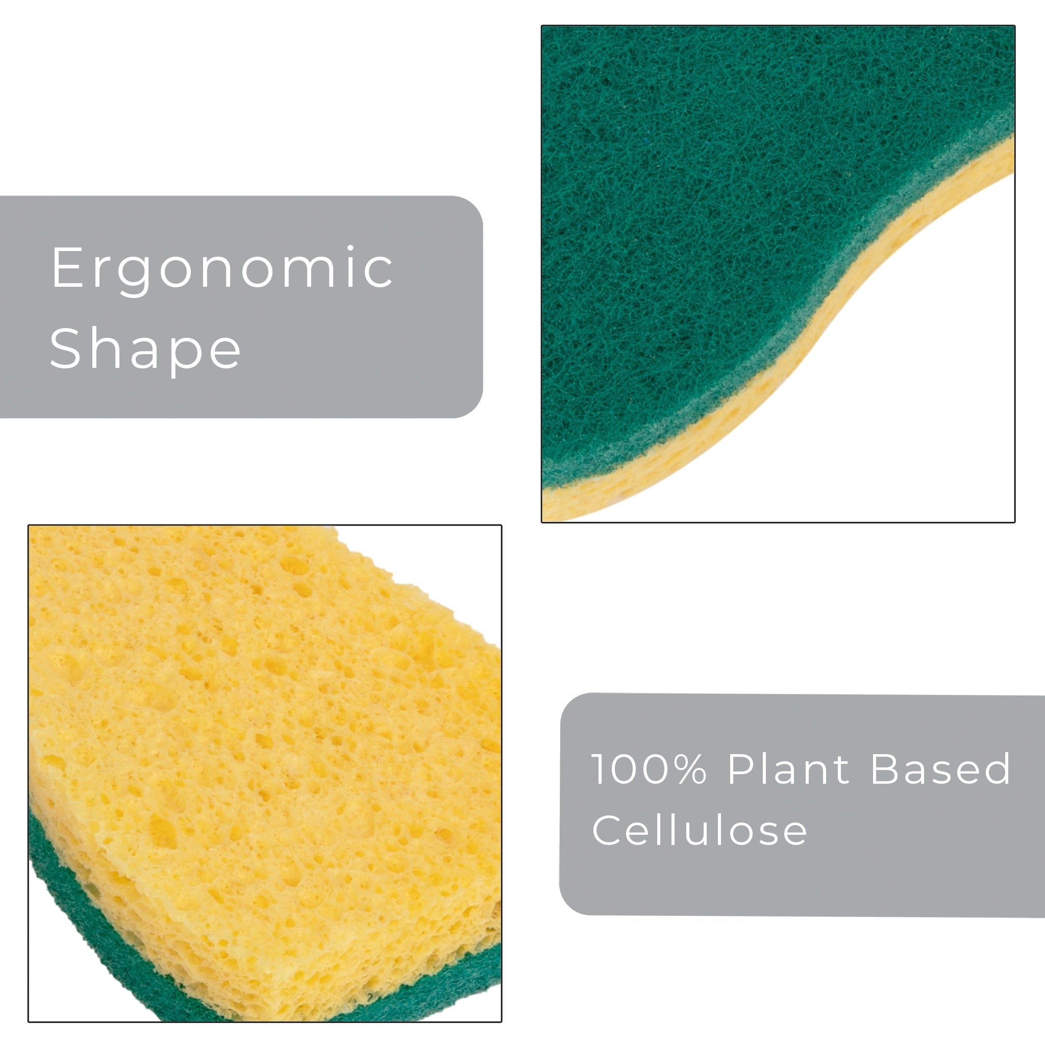 Smart Design Heavy Duty Cellulose Smart Scrub Sponge - Ultra Absorbent - Ergonomic Shape - Cleaning, Dishes, & Hard Stains - Green