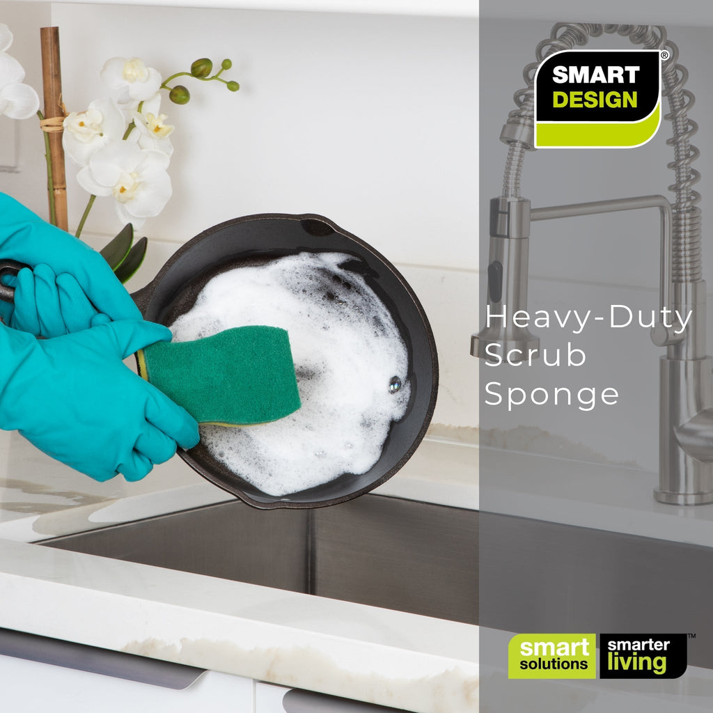 Smart Design Heavy Duty Cellulose Smart Scrub Sponge - Ultra Absorbent - Ergonomic Shape - Cleaning, Dishes, & Hard Stains - Green