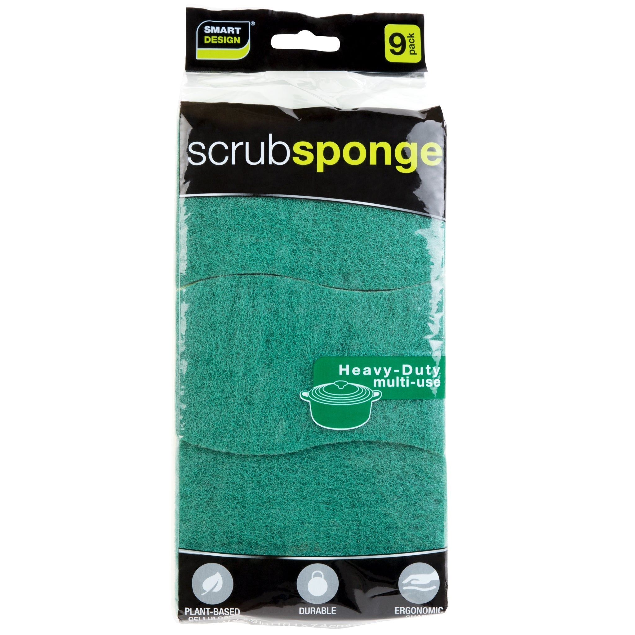 Smart Design Heavy Duty Cellulose Smart Scrub Sponge - Ultra Absorbent - Ergonomic Shape - Cleaning, Dishes, & Hard Stains - Green