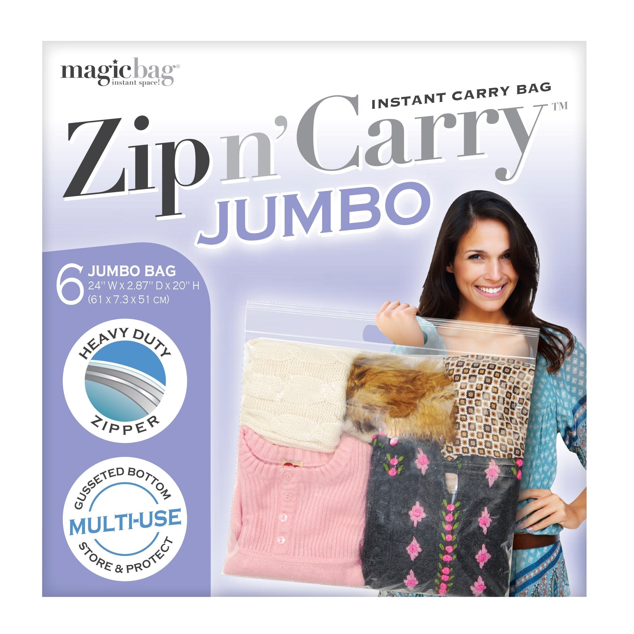Smart Design MagicBag Zip N' Carry Bags w/ Handle - Jumbo - 6 Pack