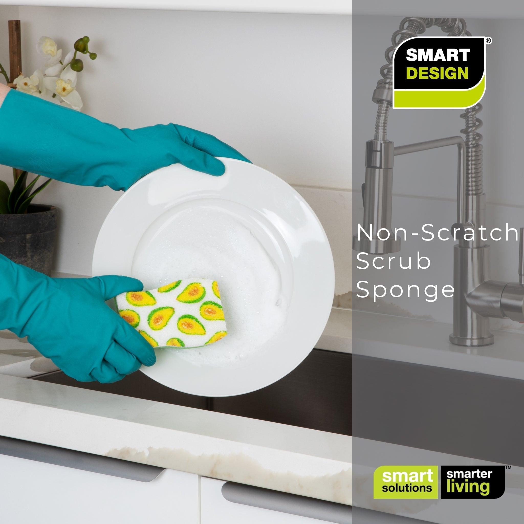 Smart Design Non-Scratch Cellulose Smart Scrub Sponge - Ultra Absorbent - Ergonomic Shape - Cleaning, Dishes, & Hard Stains