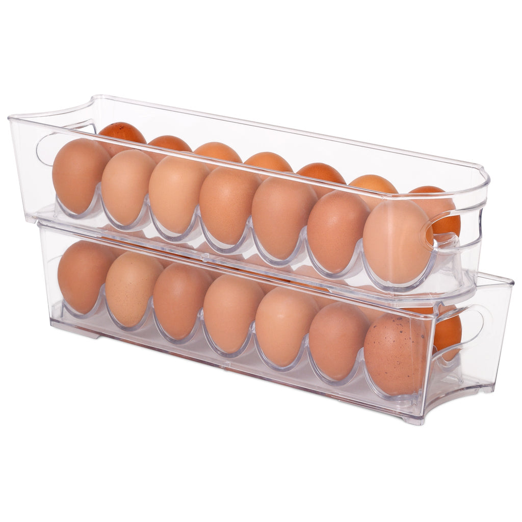 Stackable Clear Refrigerator Egg Storage Bin with Handle - 14 Egg Container - 2 pack- 4 x 14.5 inch