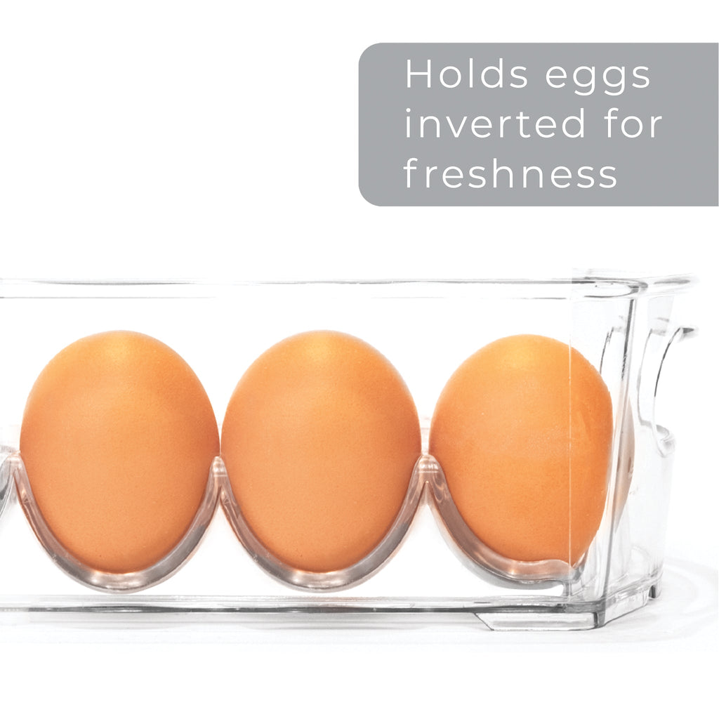 Stackable Clear Refrigerator Egg Storage Bin with Handle - 14 Egg Container - 2 pack- 4 x 14.5 inch