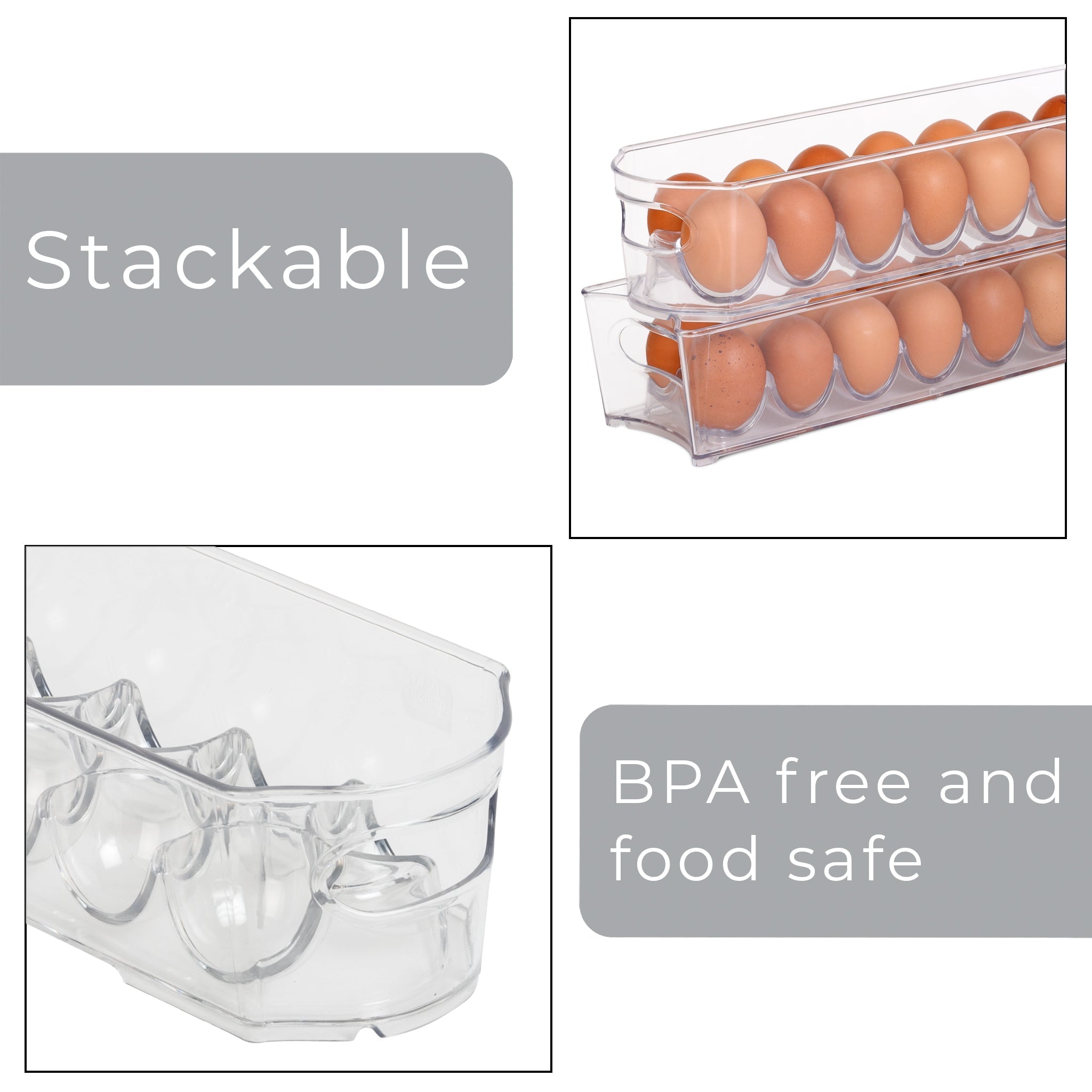 Stackable Clear Refrigerator Egg Storage Bin with Handle - 14 Egg Container - 2 pack- 4 x 14.5 inch