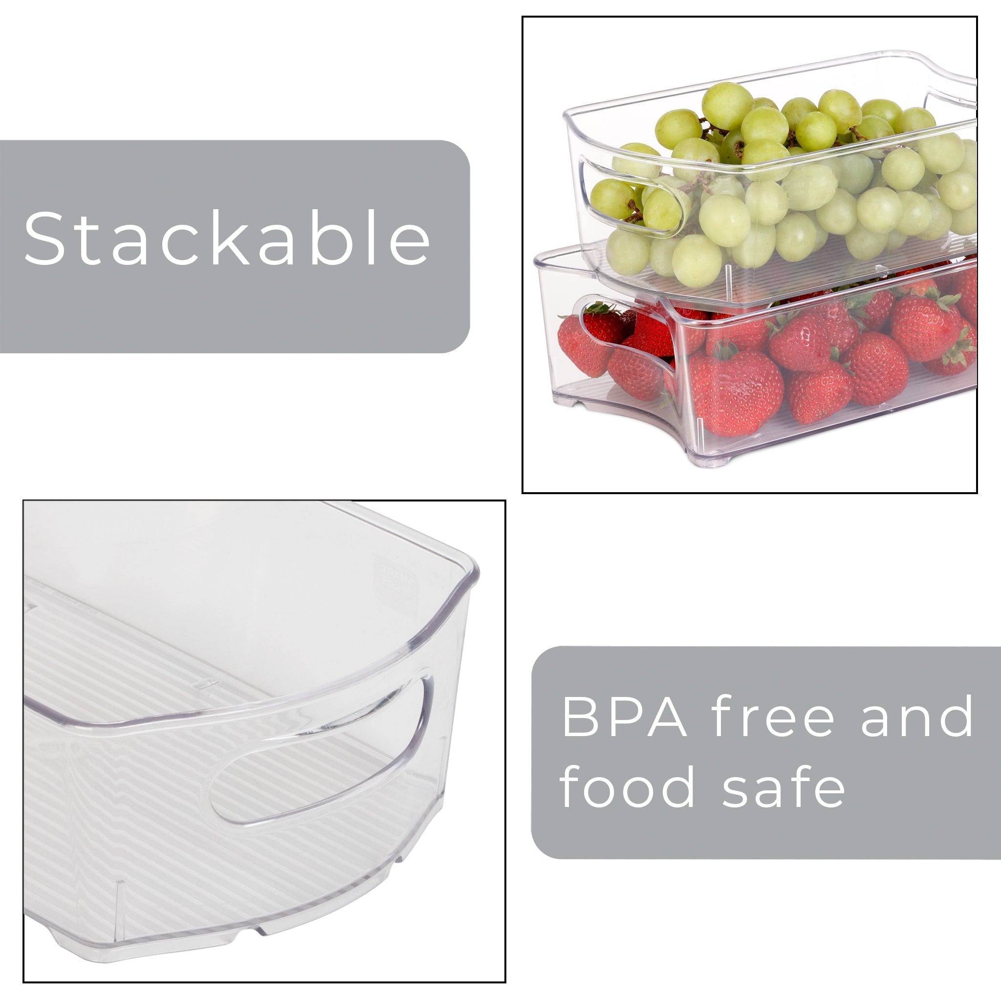 Stackable Clear Refrigerator Storage Bin with Handle - 8 pack - 6 x 10 inch