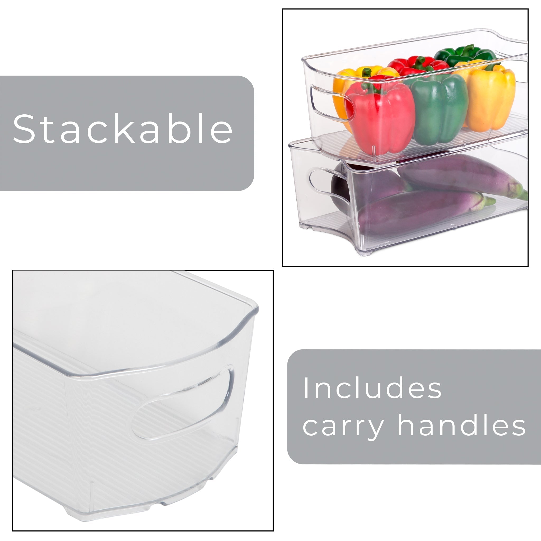 Stackable Clear Refrigerator Storage Bin with Handle - 8 pack - 6 x 12 inch