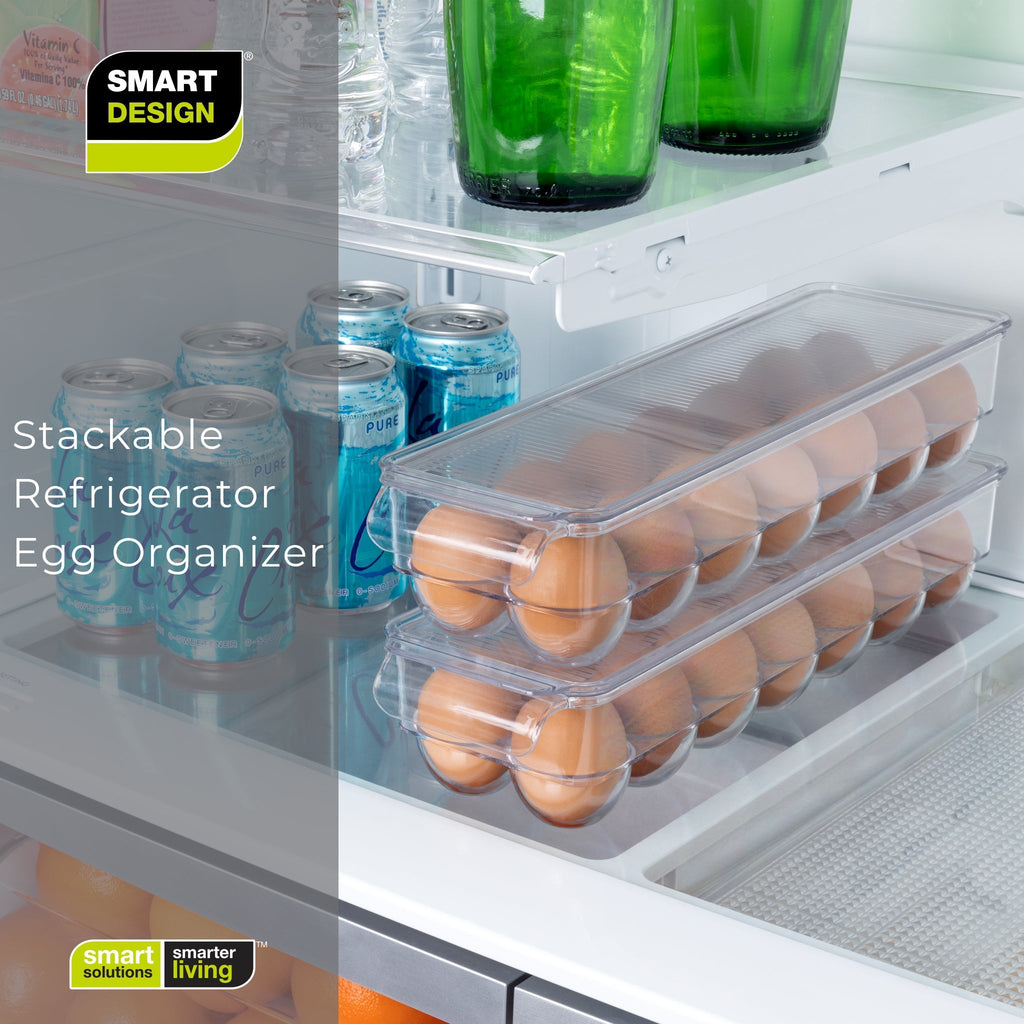 Stackable Refrigerator Egg Holder Bin with Handle and Lid