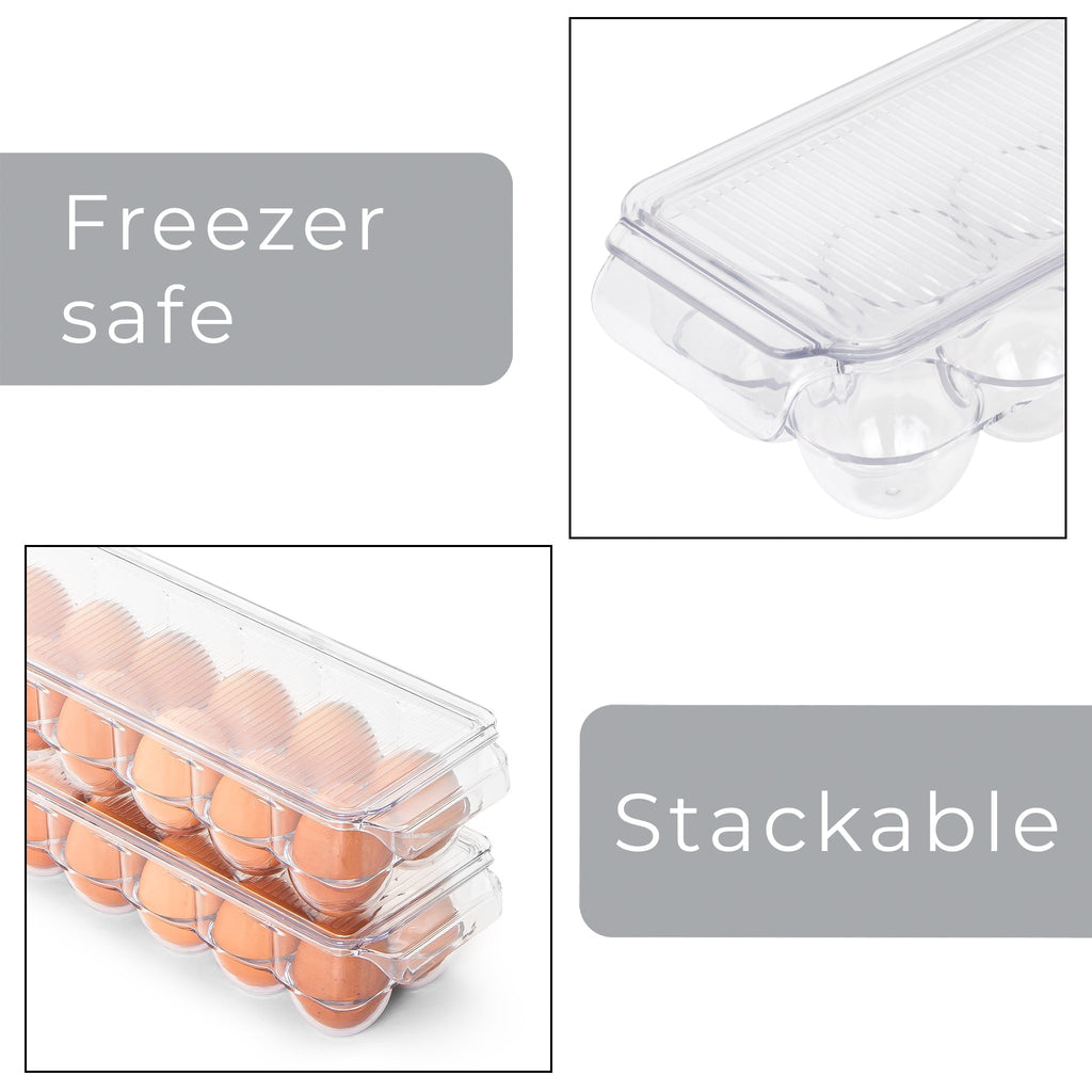 Stackable Refrigerator Egg Holder Bin with Handle and Lid