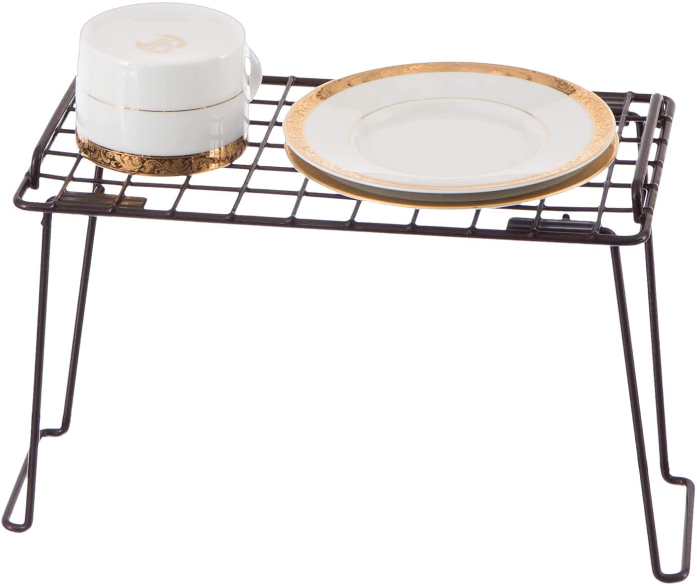 Stacking Cabinet Shelf Rack - Small (12 x 7 Inch) - Steel Metal Wire - Cupboard, Plate, Dish, Counter & Pantry Organizer Organization