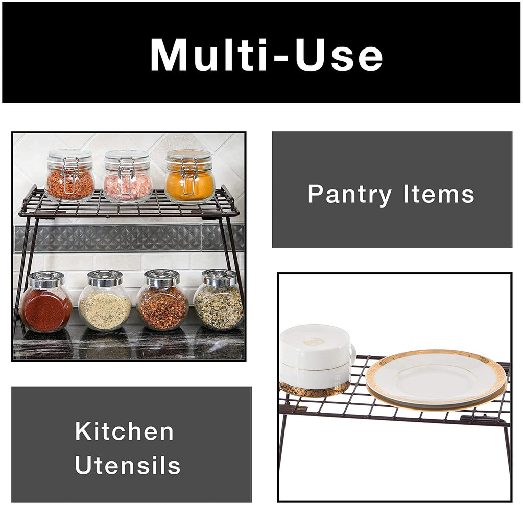 Stacking Cabinet Shelf Rack - Small (12 x 7 Inch) - Steel Metal Wire - Cupboard, Plate, Dish, Counter & Pantry Organizer Organization