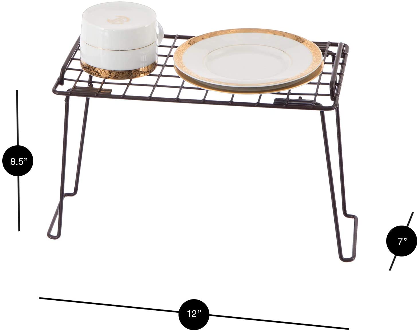 Stacking Cabinet Shelf Rack - Small (12 x 7 Inch) - Steel Metal Wire - Cupboard, Plate, Dish, Counter & Pantry Organizer Organization