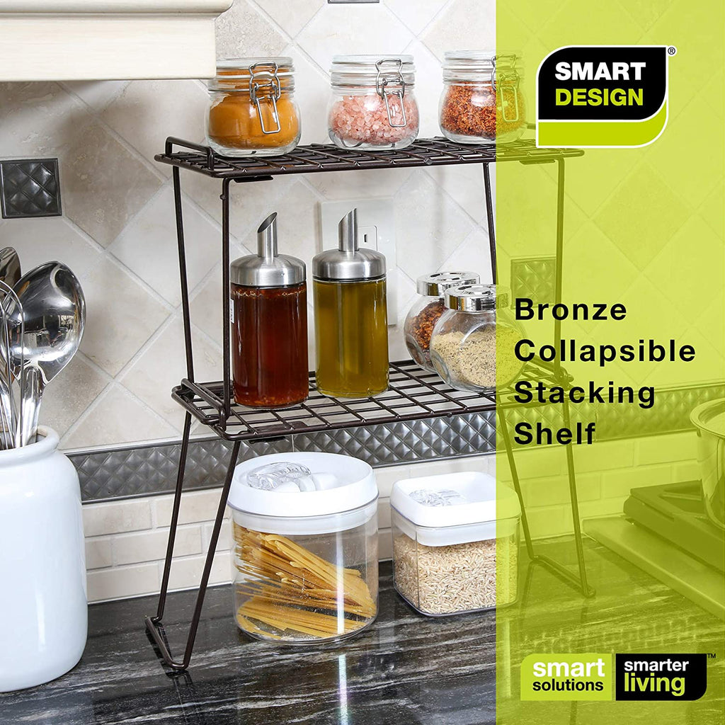 Stacking Cabinet Shelf Rack - Small (12 x 7 Inch) - Steel Metal Wire - Cupboard, Plate, Dish, Counter & Pantry Organizer Organization