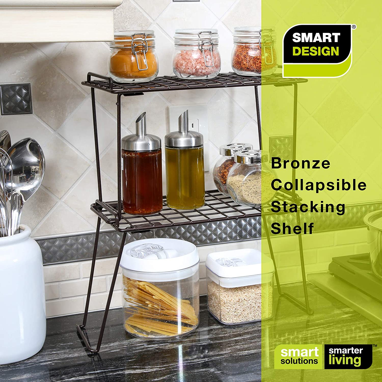 Stacking Cabinet Shelf Rack - Small (12 x 7 Inch) - Steel Metal Wire - Cupboard, Plate, Dish, Counter & Pantry Organizer Organization