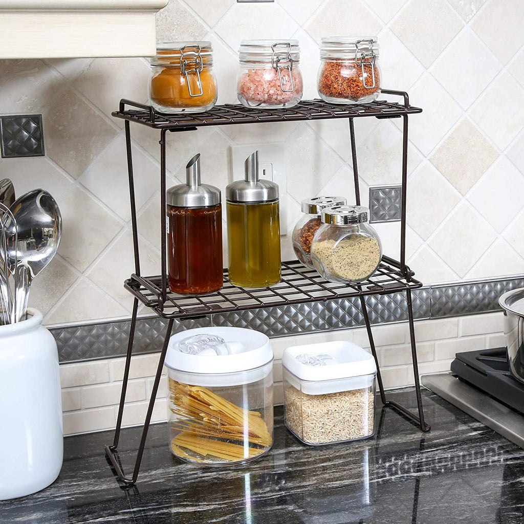 Stacking Cabinet Shelf Rack - Small (12 x 7 Inch) - Steel Metal Wire - Cupboard, Plate, Dish, Counter & Pantry Organizer Organization
