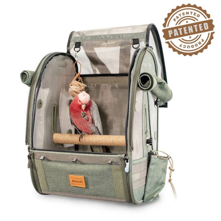 Ibiyaya Medium Size TrackPack, Backpack Bird Travel Carrier with Perch – Jungle Green