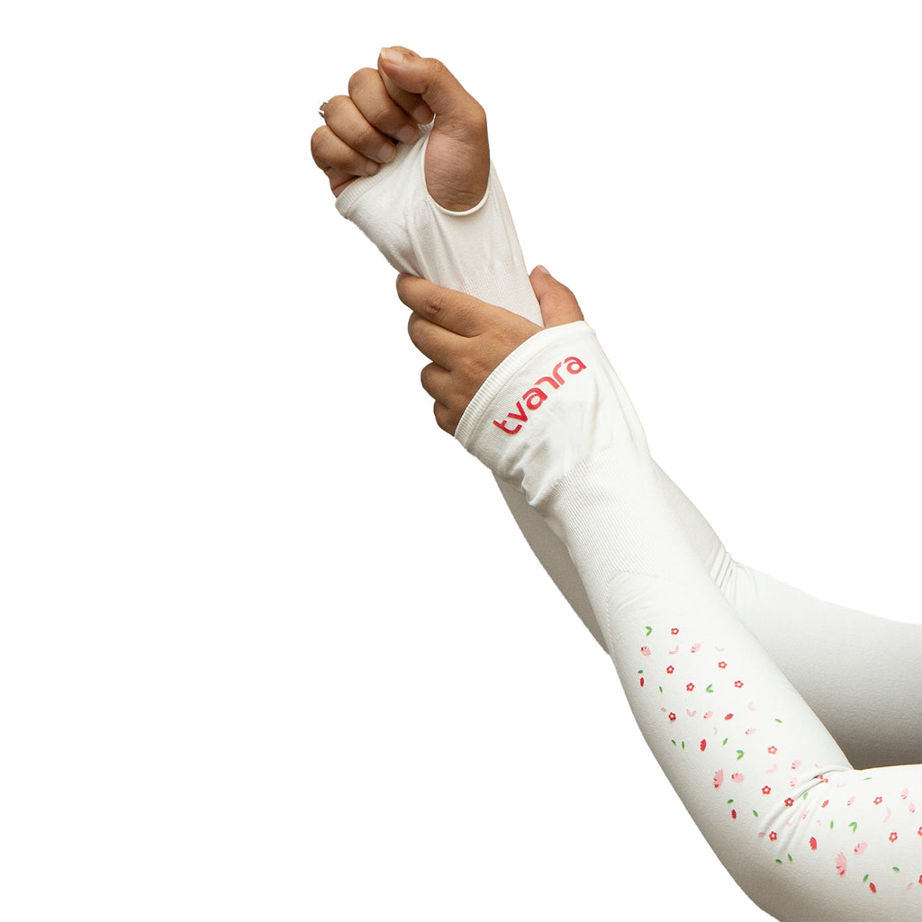 Petals UV Protection Arm Sleeves White | Comfortable Hand Sleeves for Women