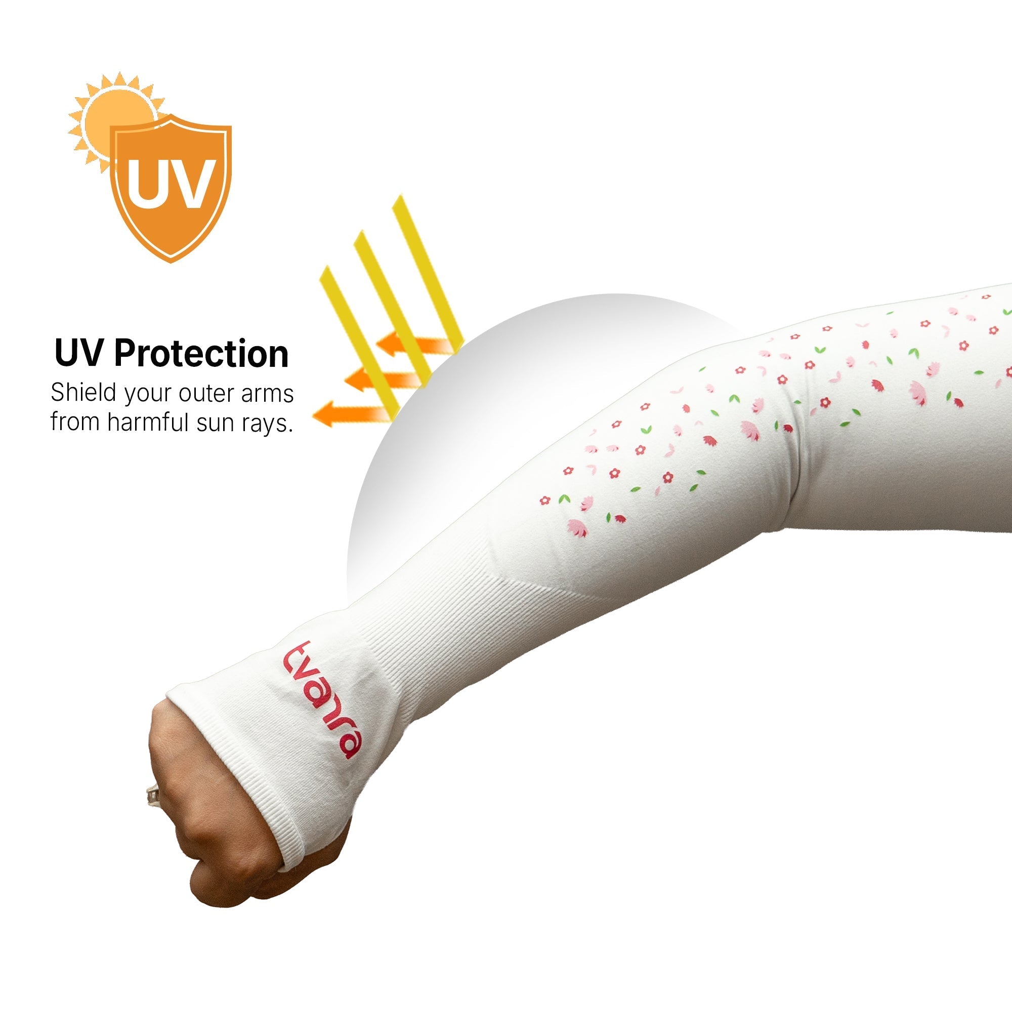 Petals UV Protection Arm Sleeves White | Comfortable Hand Sleeves for Women