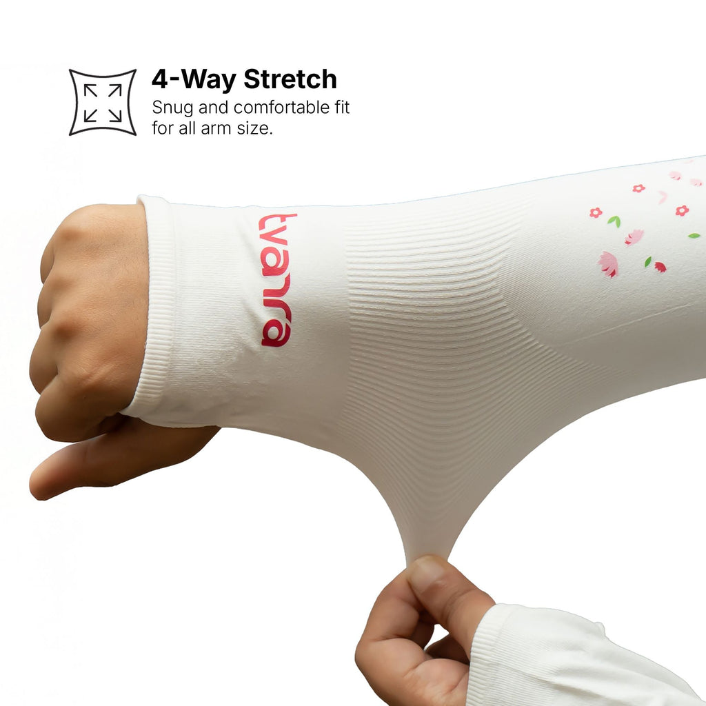 Petals UV Protection Arm Sleeves White | Comfortable Hand Sleeves for Women