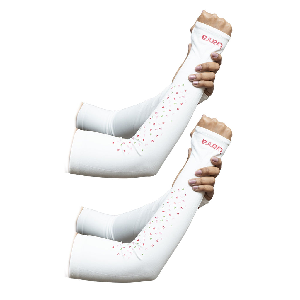 Petals UV Protection Arm Sleeves White | Comfortable Hand Sleeves for Women