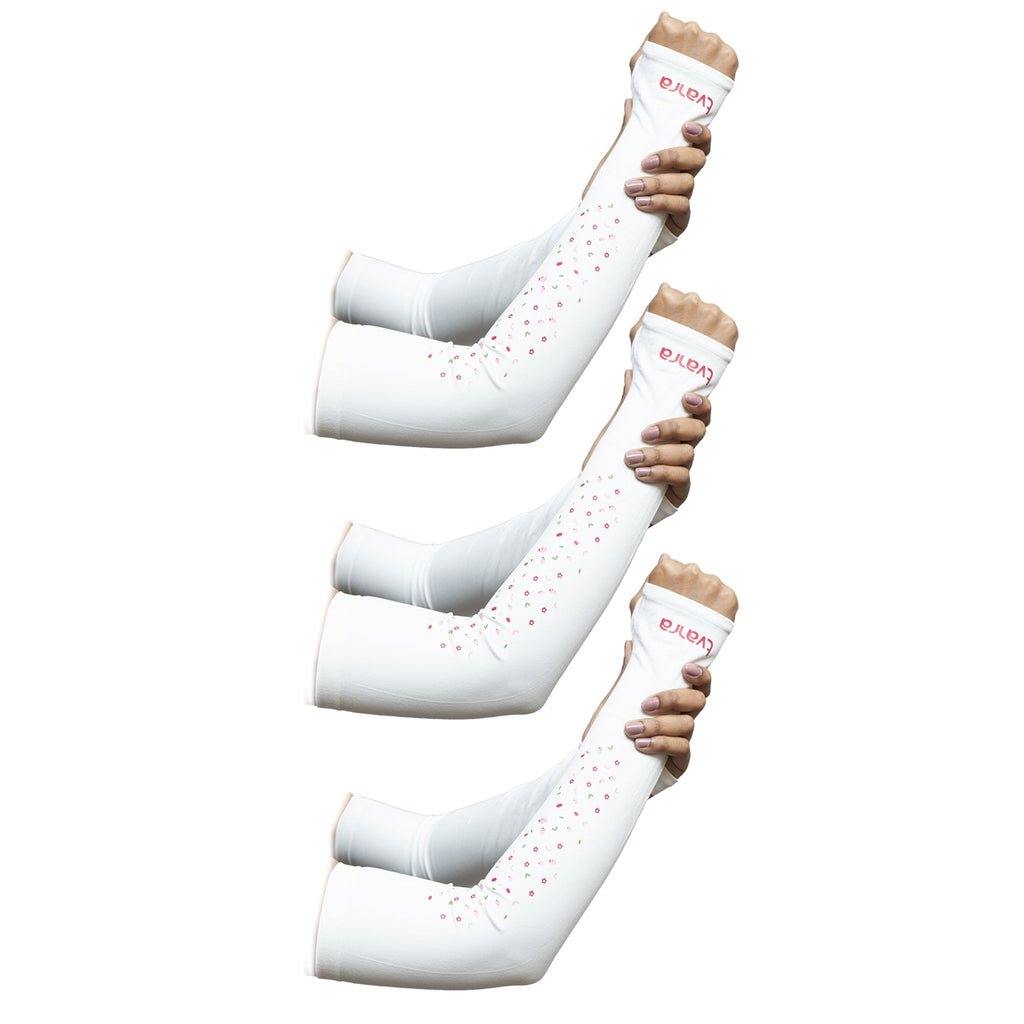 Petals UV Protection Arm Sleeves White | Comfortable Hand Sleeves for Women
