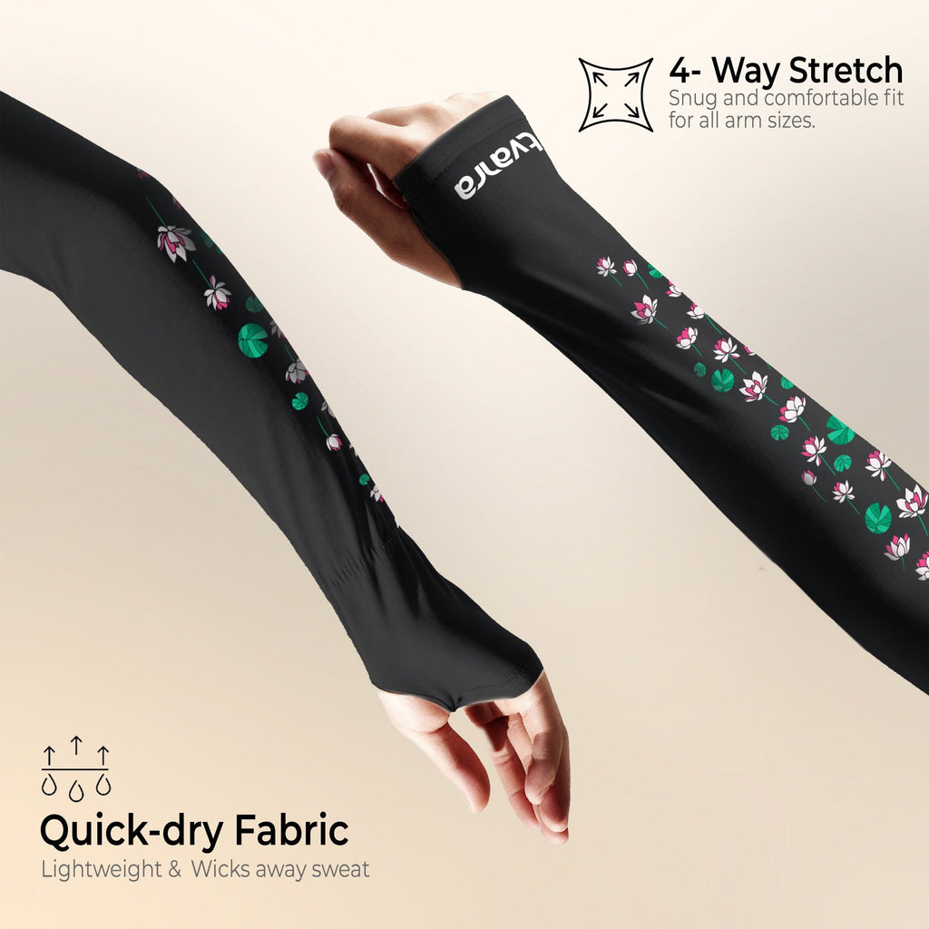 White Lotus Arm Sleeves for Women - Black