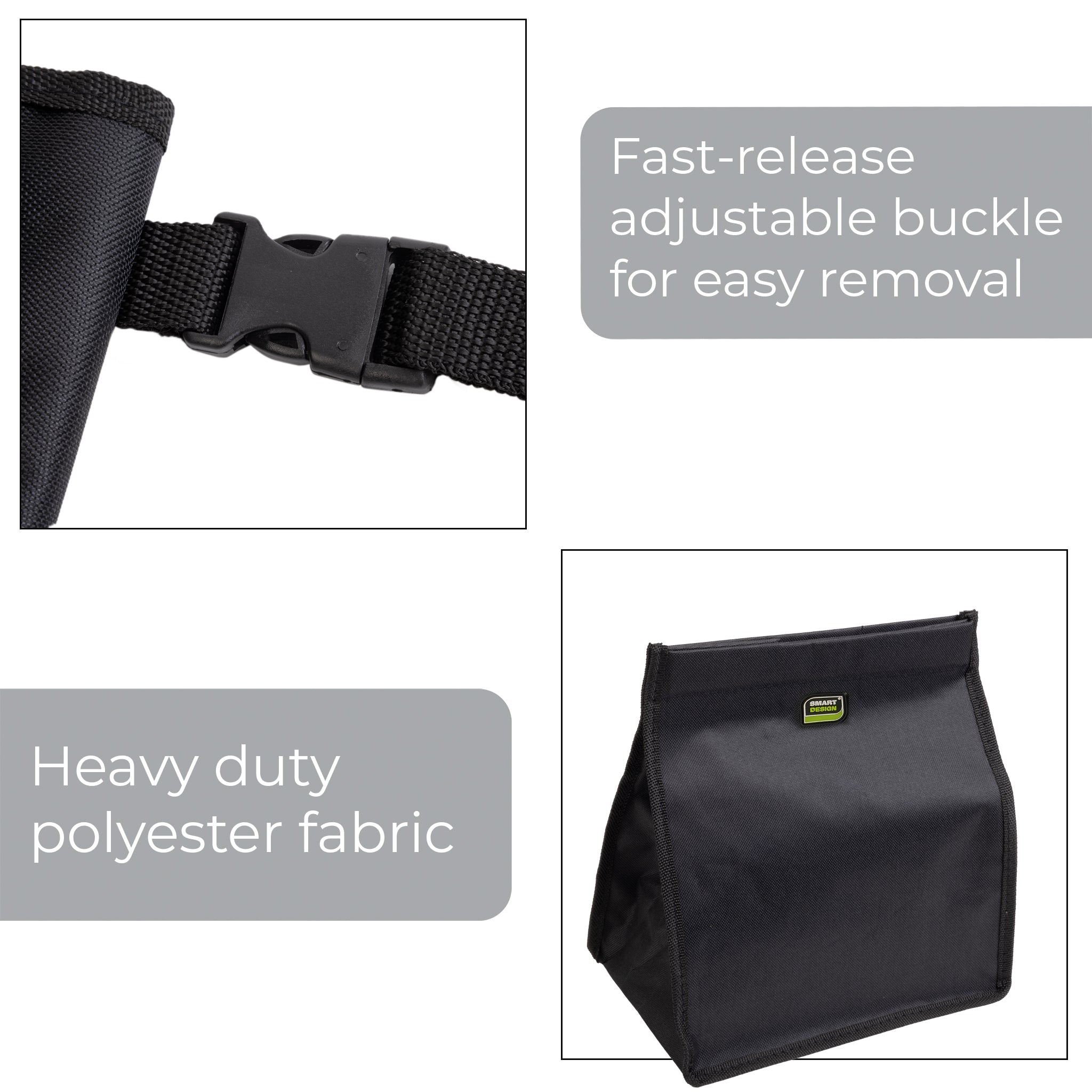 Vehicle Waste Bag with Adjustable Strap - Black