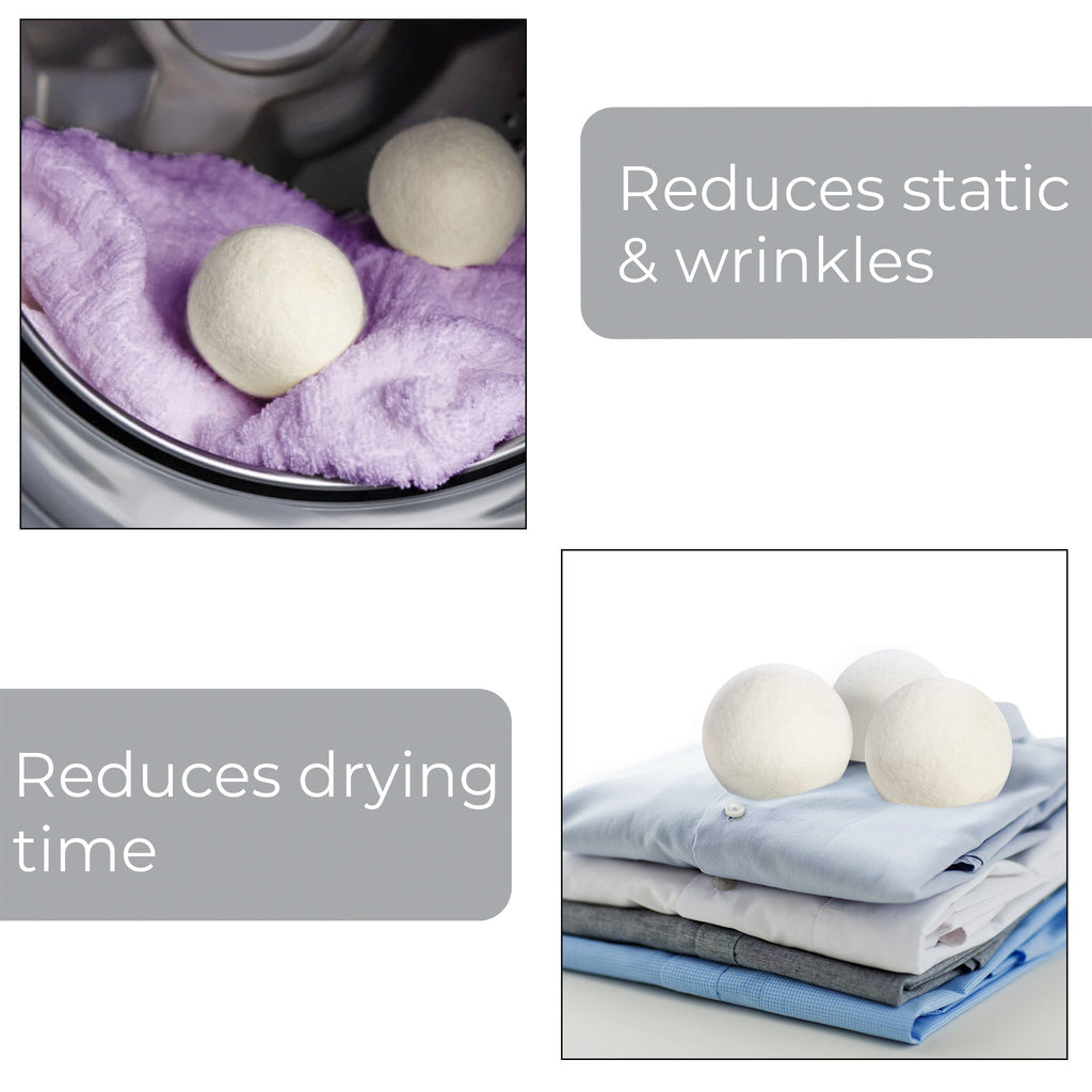 Wool Dryer Balls - Natural Eco Fabric Softener - Eliminates Wrinkles & Reduces Static (6 Pack)